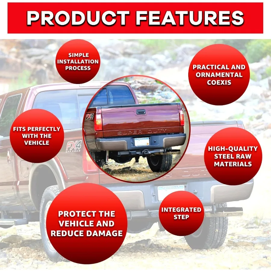 مجموعة المصد الخلفي من الفولاذ لـ 20082016 Ford F250 F350 F450 Super Duty بدون فتحات مستشعر الحديقة استبدال المصد الخلفي الأسود