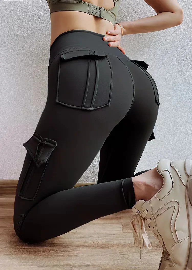 High Waist Yoga Pocket Pants Women\'s Tight Running Sports Yoga Fitness Tight Pants