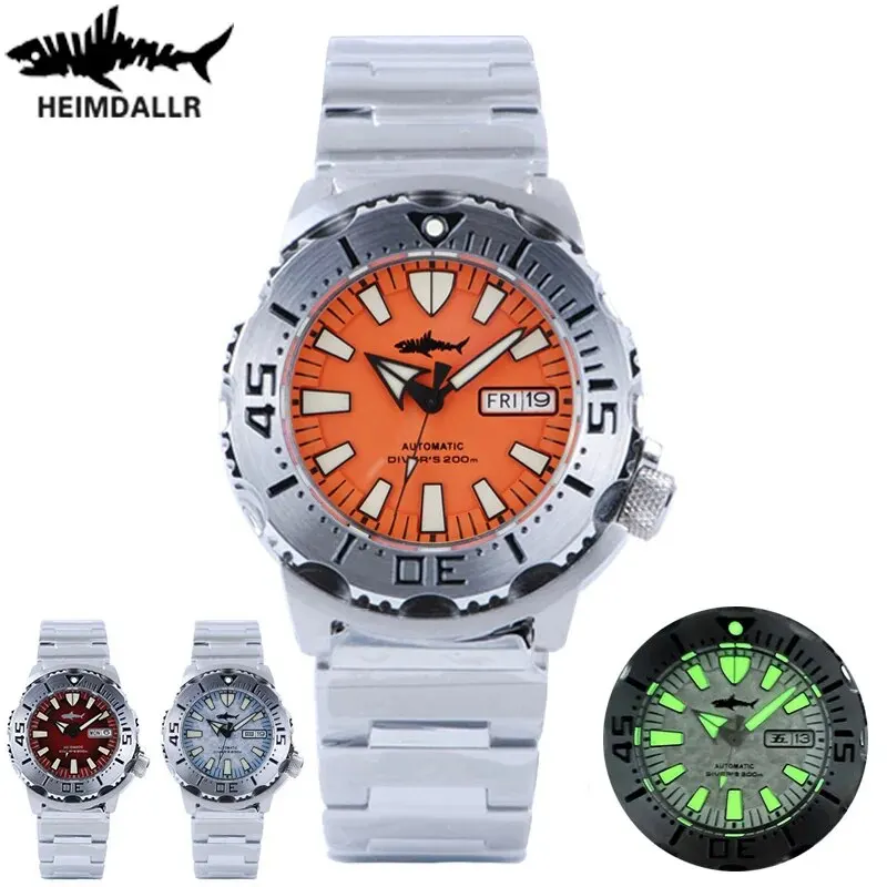 HEIMDALLR Monster V2 Frost Automatisch Horloge Heren NH36A Heren Mechanisch Saffierglas C3 Lichtgevend Waterdicht 200M Duikhorloge