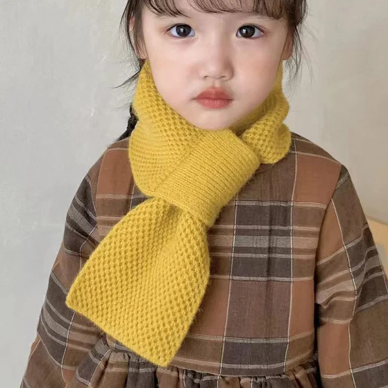 2-12 Years Old Children's Scarf Boys Girls Cross Double Sided Knitted Wool Thicken Warm Shawl Baby Winter Neck Guards Shawl V61