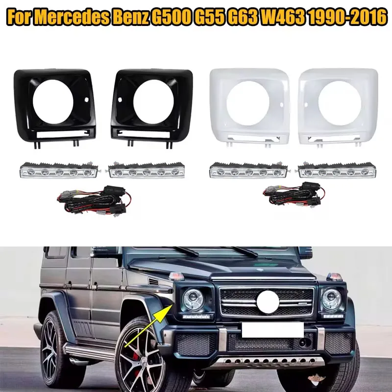 Black/White 1 Set DRL LED Daytime Running Lights Fog Lamp Cover  Frame For Mercedes Benz G500 G55 G63 W463 1990-2016