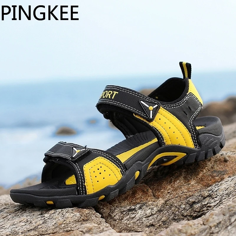 PINGKEE Super Lightweight Men\'s Summer Open Toe Lace Lock Water Aqua Webbing Lining Cross Strap Man Summer Beach Sandals For Men