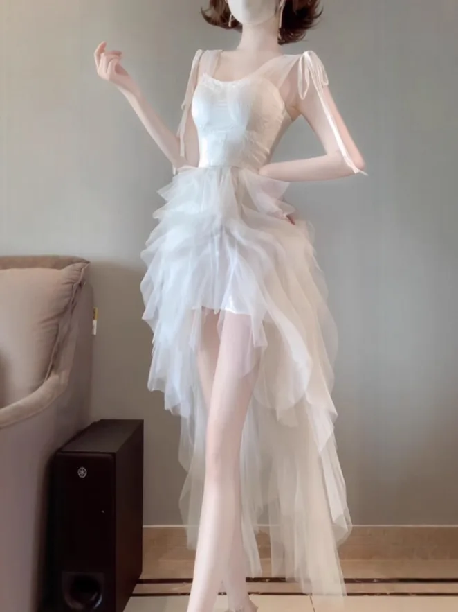 

Unique Fairy Tale Style Summer New Arrival Off-Shoulder Lace Skirt Dress Small Size Beautiful Strapless Gown Midi Length