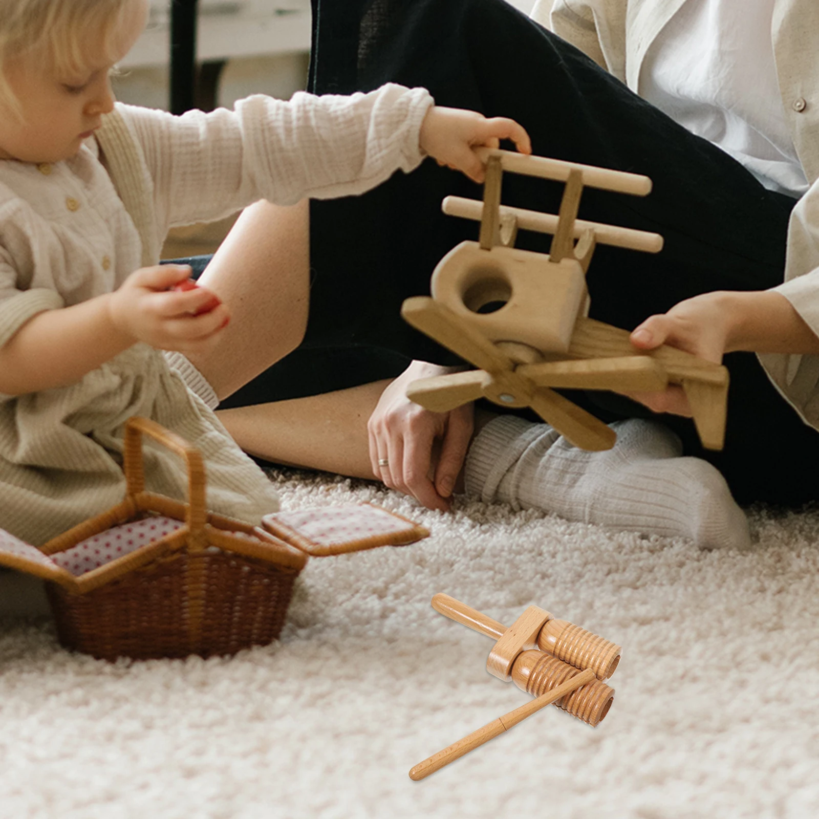 

High Low Hammers Wooden Rhythm Block Beech Percussion Instrument Small Size Excellent Workmanship Practical Design Kids