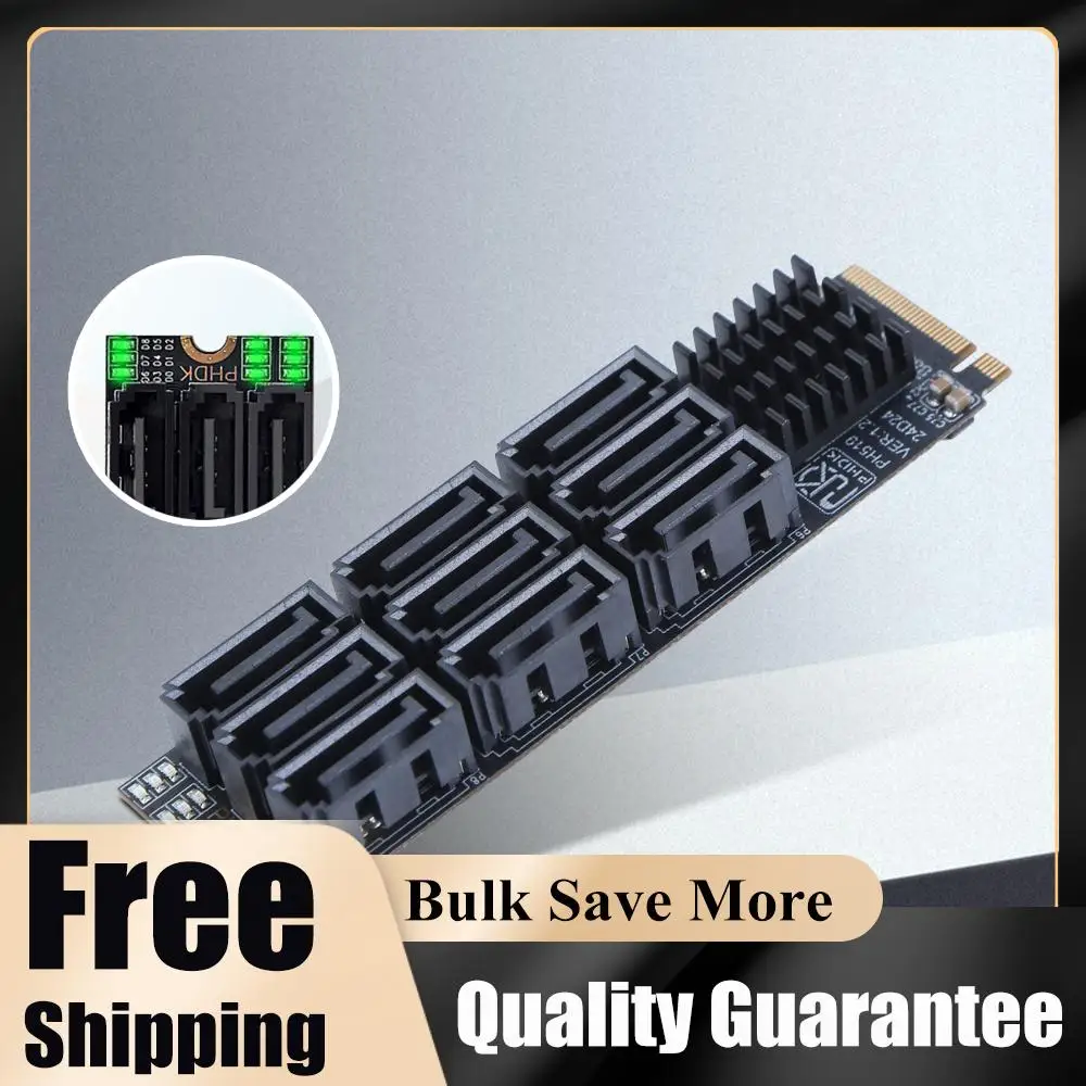 M.2 M KEY Nvme To 9 Ports SATA 3.0 Adapter PCIE 3.0 X2 Hard Disk Capacity M.2 NVME To SATA 3.0 Converter for Desktop