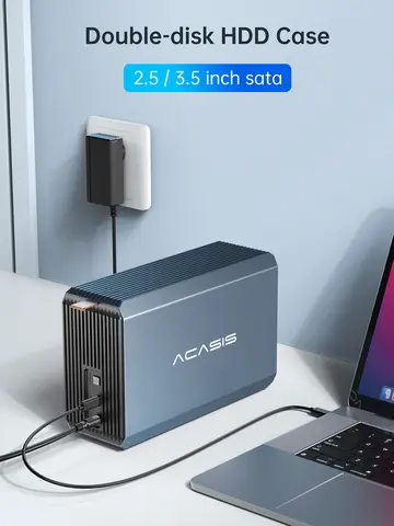 Acasis 48 TB 2.5/3.5 Inch Dual Bay External Hard Drive Enclosure Array Cabinet SATA Hard Disk Array With RAID Function USB Box