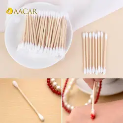 100Pcs/Bag 7.2cm Swab Soft Cotton Buds For Medical Wood Sticks Nose Ears Cleaning Tools Double Head Disposable Makeup Cotton