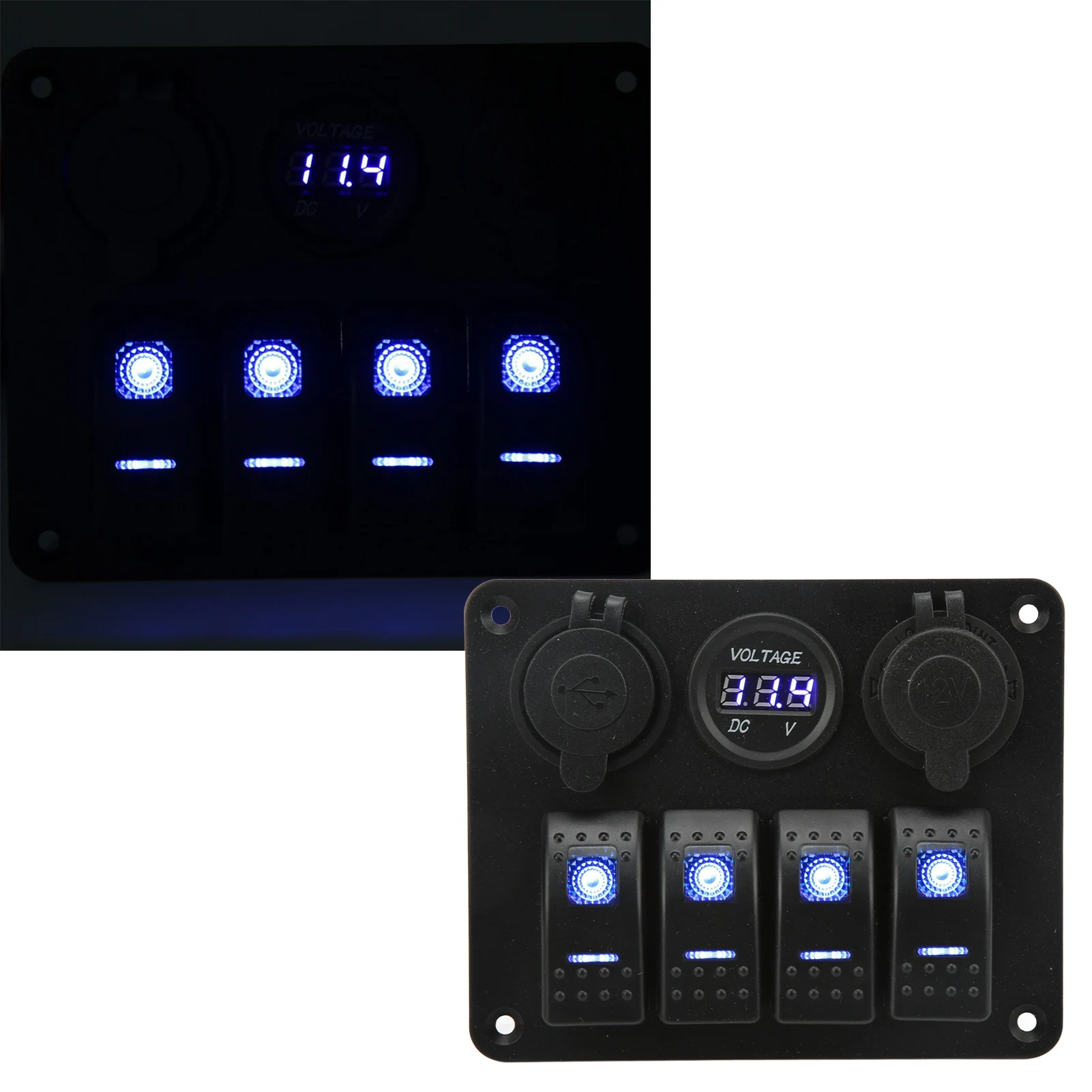 4 Gang Toggle  Panel Strong Easy Installation Waterproof Marine  Panel with USB Cigarette Lighter Socket for Yachts