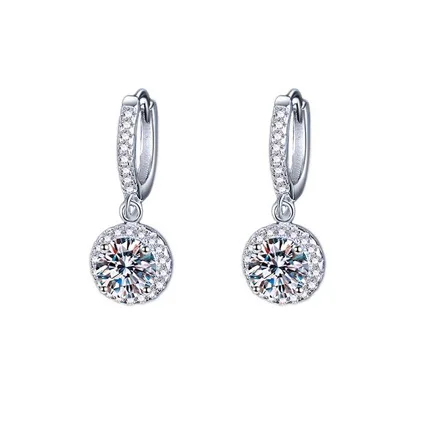 PT950 white gold D color moissanite round package 1 carat platinum earrings full set temperament hundred ear buckle senior sense