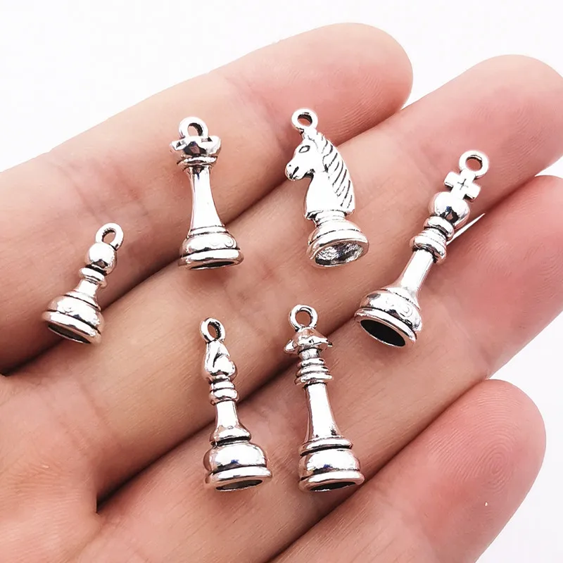 12pcs Tibetan Silver Metal Zinc Alloy  Chess Pendant Charms For DIY Fashion Jewelry Charms Making Designer Charms