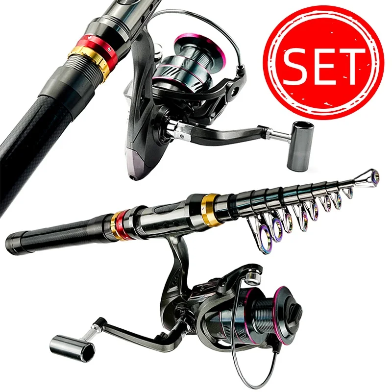 Spinning Fishing Rod Reel Set Ultralight Portable Telescopic Sea Pole 1.8-3.6M with Metal Spool 5.2:1 Gear Ratio for Beginner