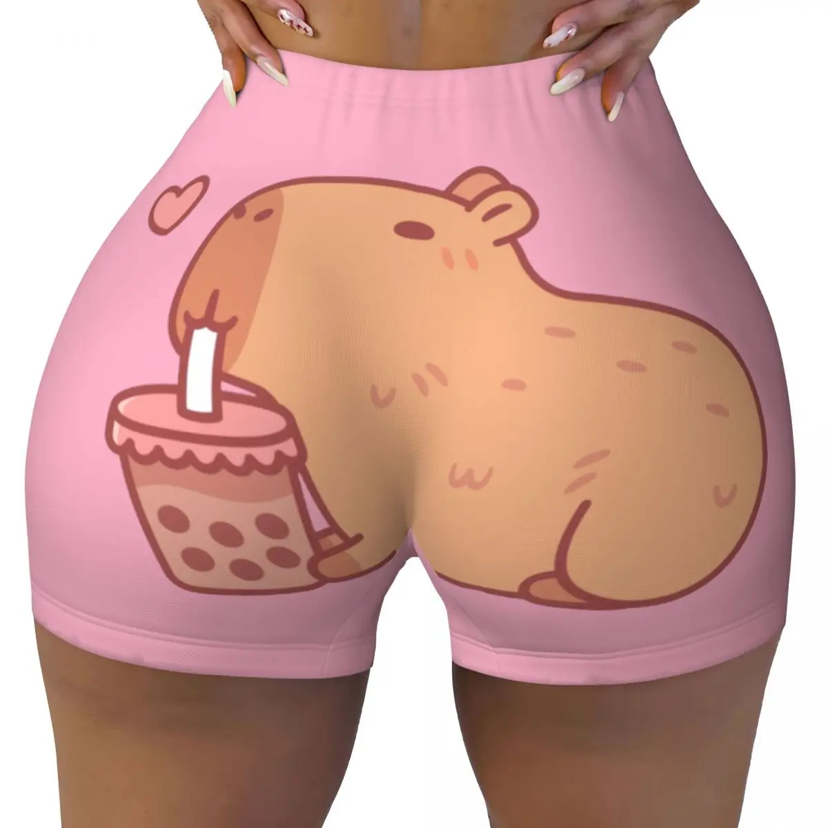 

Пользовательские милые капибары, охлаждающие шорты с пузырьковым чаем, шорты для тренировок по волейболу, женские спортивные шорты для йоги в тренажерном зале