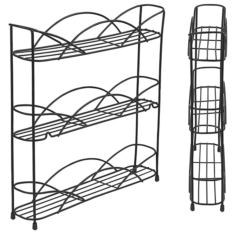 Wall Mount Spice Racks, tempero Organizador, 3-Tier, prateleira de armazenamento, armário da cozinha, borracha pés, armários