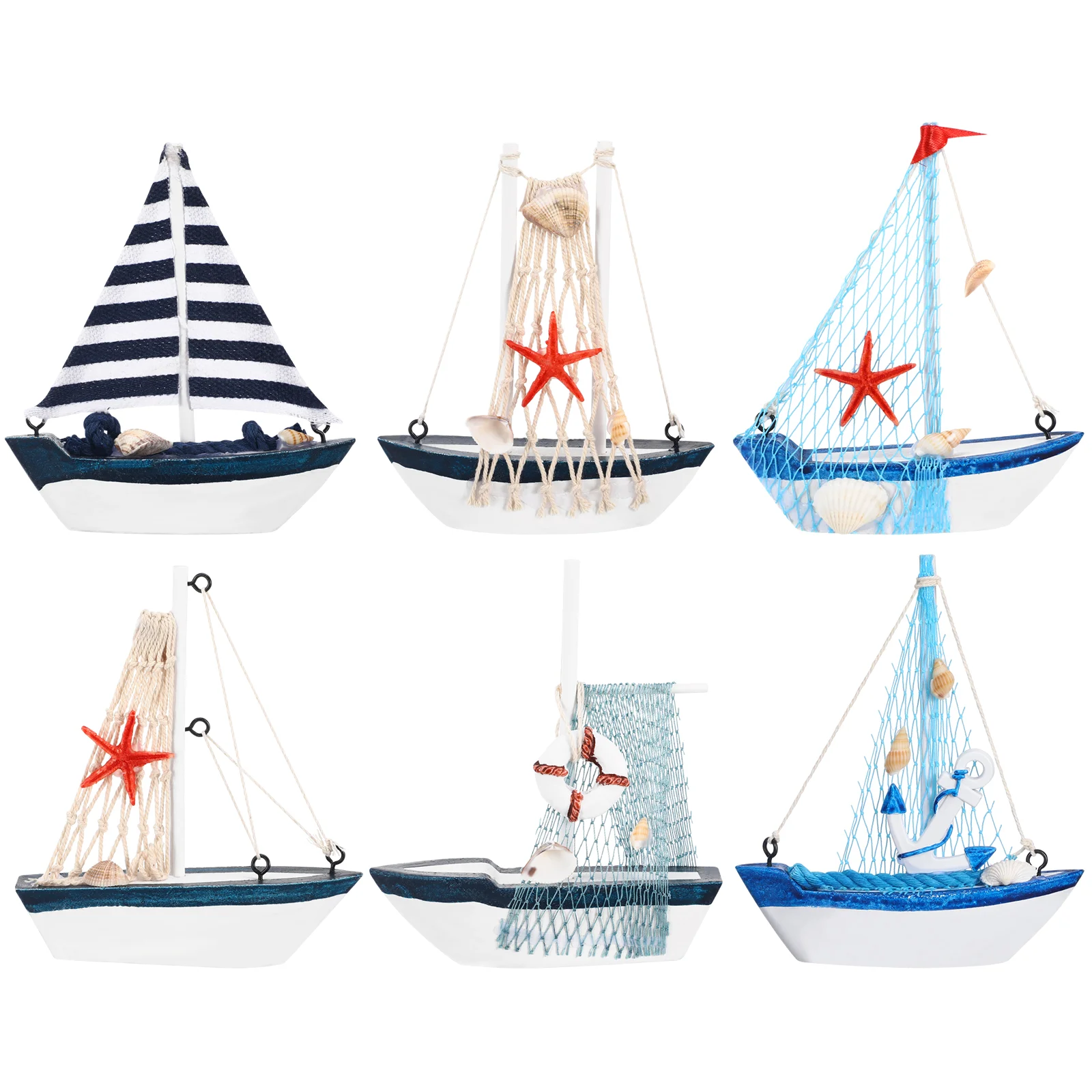 6 Pcs Boat Model Coastal Decor Nautical Wooden Sailing Suite Sailboat Models Mediterranean Ship