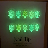 10pcs high-end Luminous fluorescence Little turtle handmade fake nails, Cute little turtle nail decoration patch