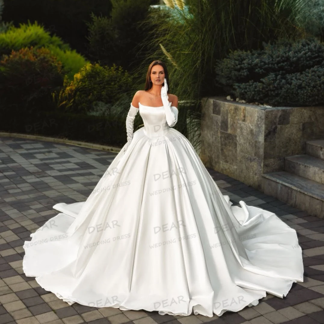 Simple Wedding Dresses Sexy Ruffles A Line Boat Neck Women Bridal Gowns Sweep Train 2026 Customized Vestidos De Novia Gloveless