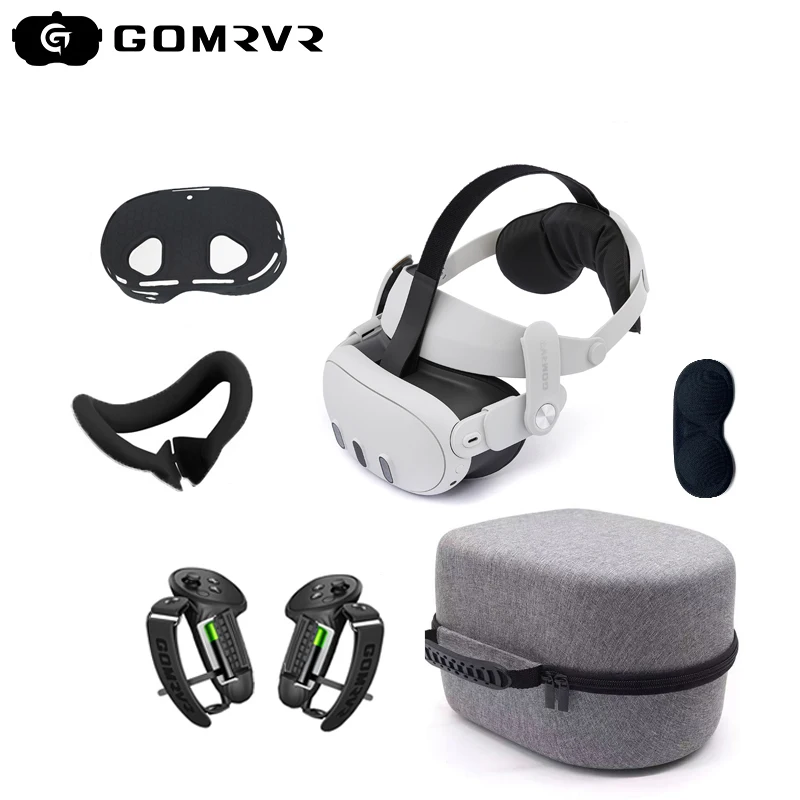 GOMRVR For Oculus Quest 3/Quest 3S Accessories Adjustable Head Strap Carrying Case Silicone Protective Cover Set VR Accessories