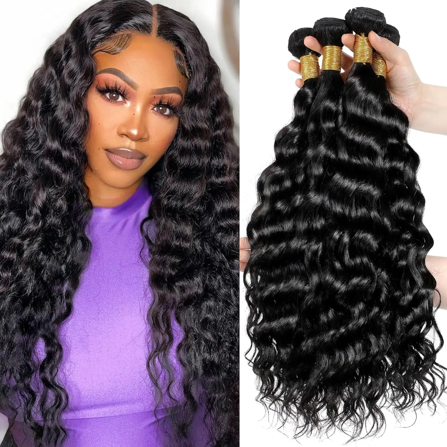 12A Water Wave Bundles Malaysian Hair Weave Bundles Deals Unprocessed Curly Human Hair Bundles 28 30 32