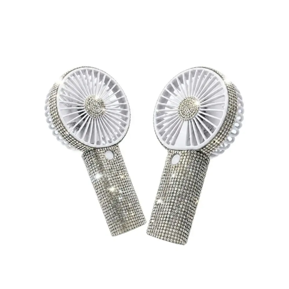Small Size Mini Portable Fan Cute Design Sparkling Imitation Diamonds Handheld Personal Fan Long-Lasting Battery Diamond Pattern