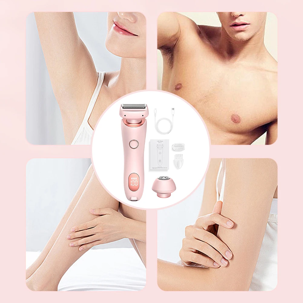 ماكينة تشذيب البكيني والجسم 2 في 1 - ماكينة حلاقة كهربائية مقاومة للماء، مجموعة إزالة الشعر غير المؤلمة، للوجه/الذراعين/الساقين