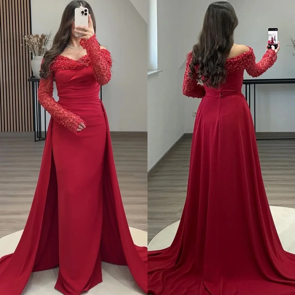 

Индивидуальные замысловатые одинаковые джерси с драпировкой и бисером, плиссированные прямые длинные платья с открытыми плечами, платья на заказ, ретро