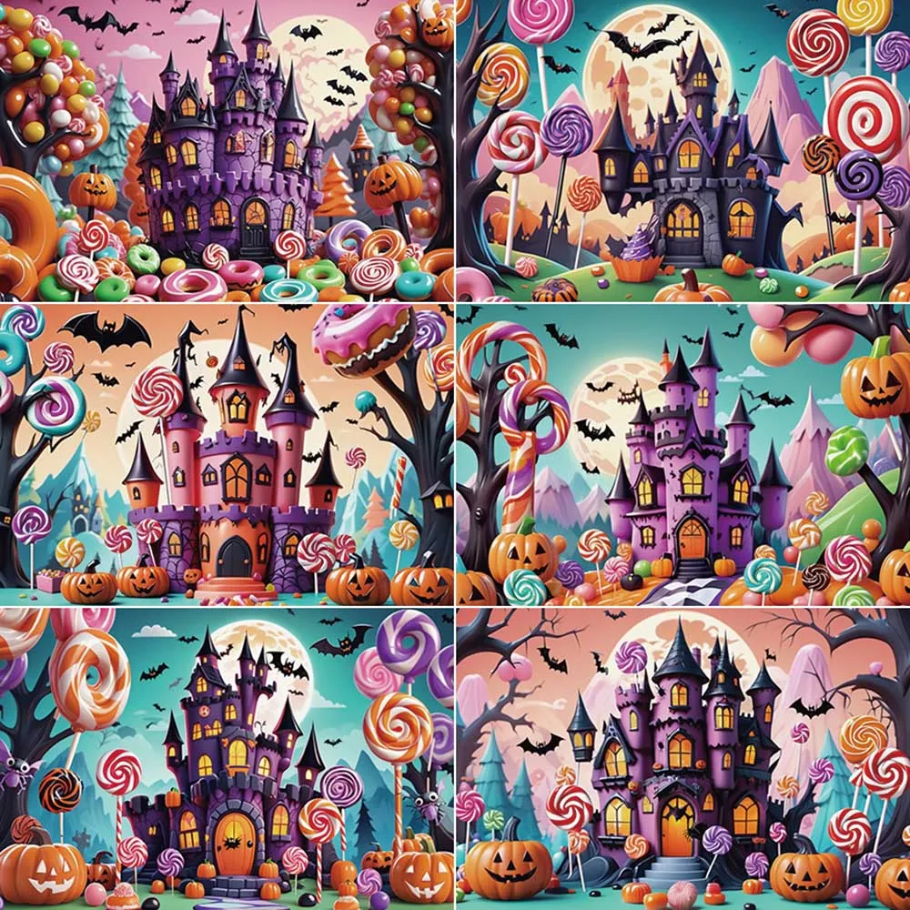 

MOON.QG Baby Halloween 2025 Photography Background Children Castle Bat Spider Web Pumpkin Photo Backdrop Studio Photoshoot Props