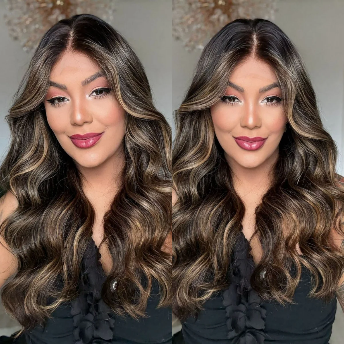 فاخر طويل طول الاصطناعية الدانتيل الباروكات أمامي الجسم موجة HD الدانتيل الشفاف الباروكات تسليط الضوء على الشوكولاته براون الباروكات زي امرأة #5