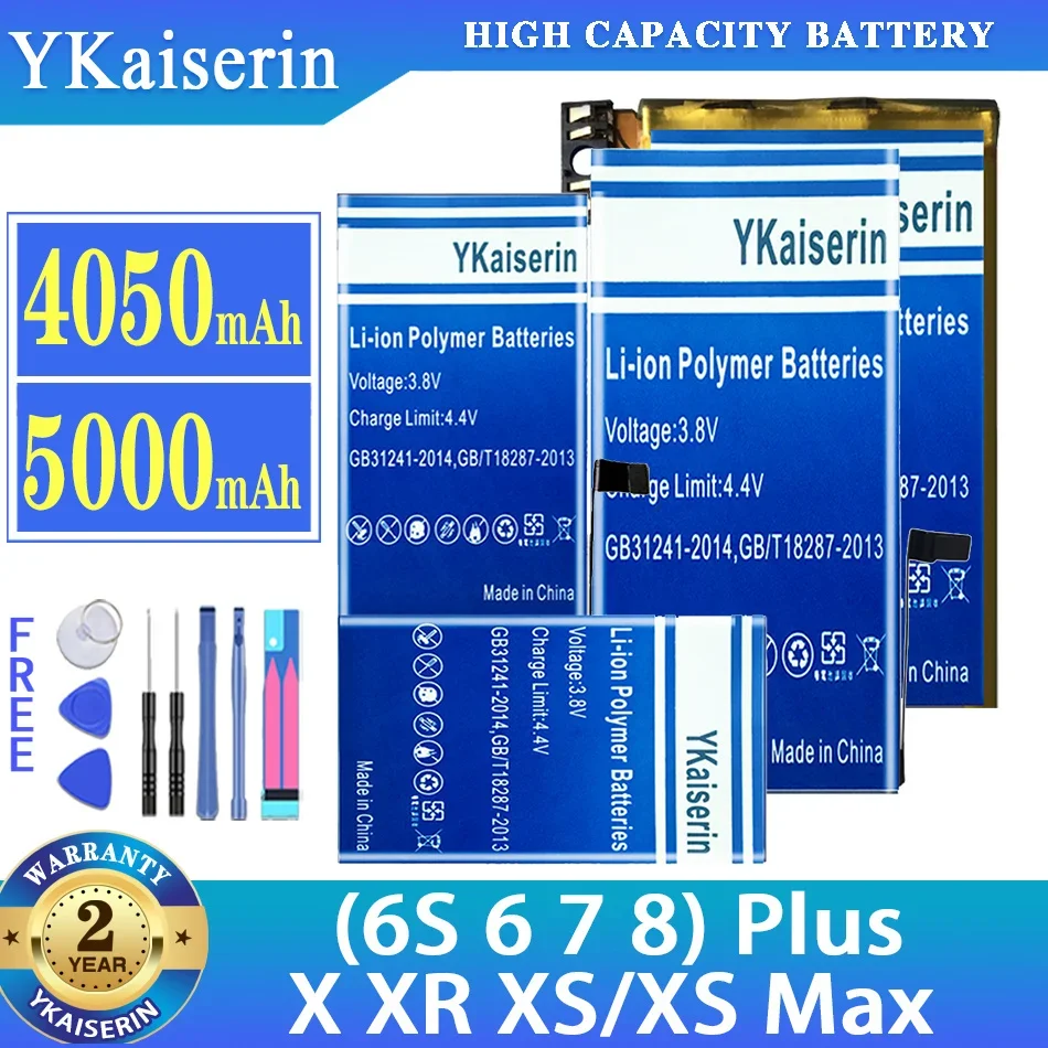 

YKaiserin Battery For Apple iPhone (6S 6 7 8) Plus X XR XS Max XSMax 6SPlus 6Plus 7Plus 8Plus High Capacity batteria