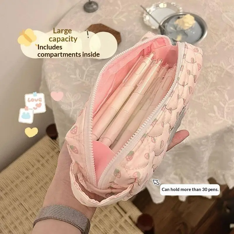 Ästhetisches Polka-Dot-Federmäppchen, tragbar, koreanischer Stil, Handtaschenformat, große Kapazität, Schreibwaren-Organizer für Studenten, 1 Stück – Detail 4