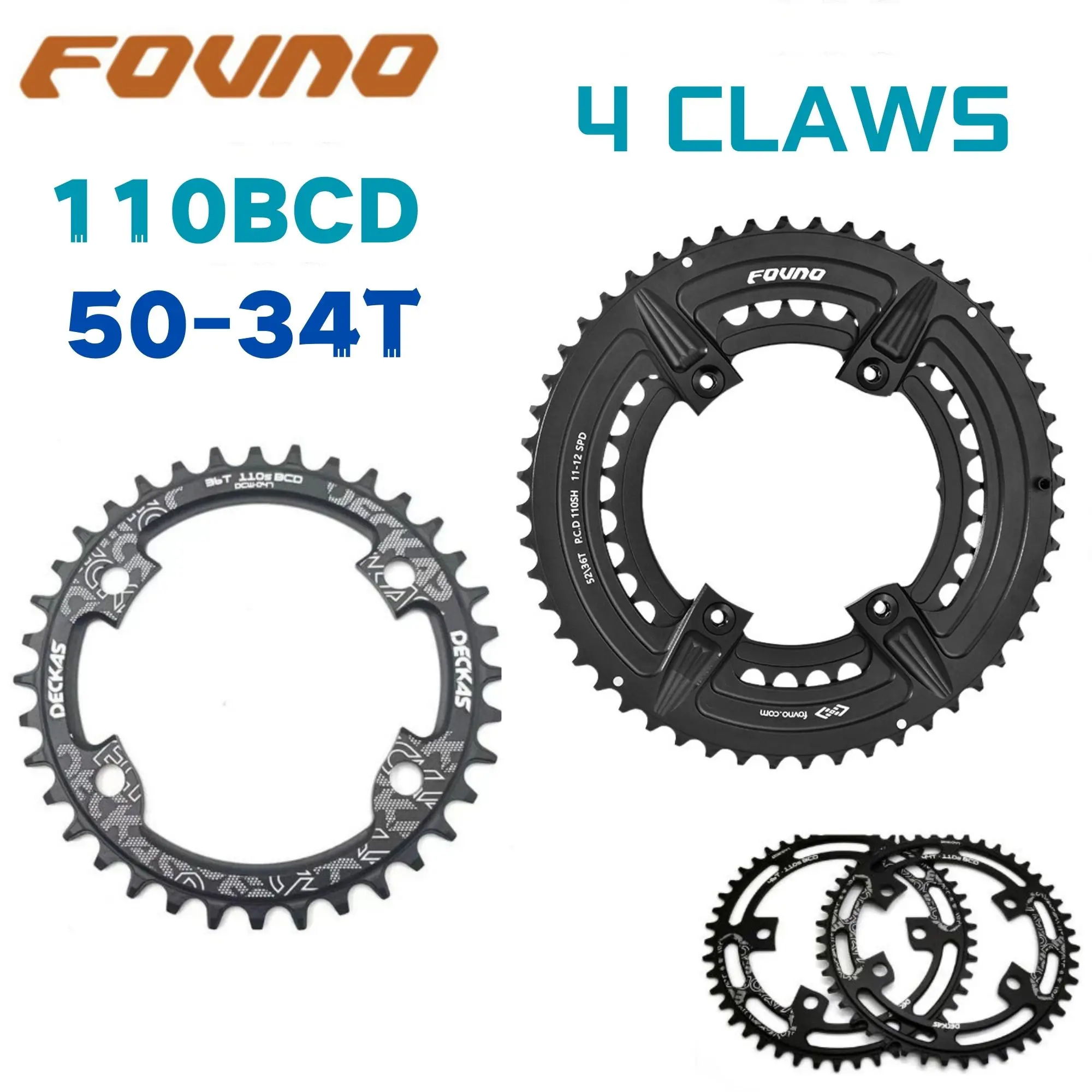 FOVNO Bicycle Chainring 110BCD 4 Claws 50-34T Double Disc for Road Bike forShimano 5800/6800/R7000/R8000/R9100 Cycling Parts