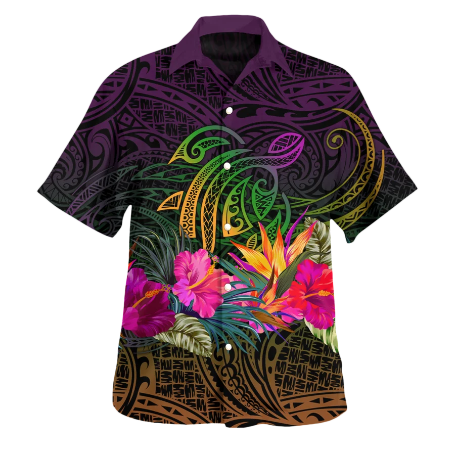 Polynesian Pattern Men\'s Vocation Lapel Camisa 3d Print Breathable Hawaiian Shirts Men Women Summer Beach Short Sleeve Blouse