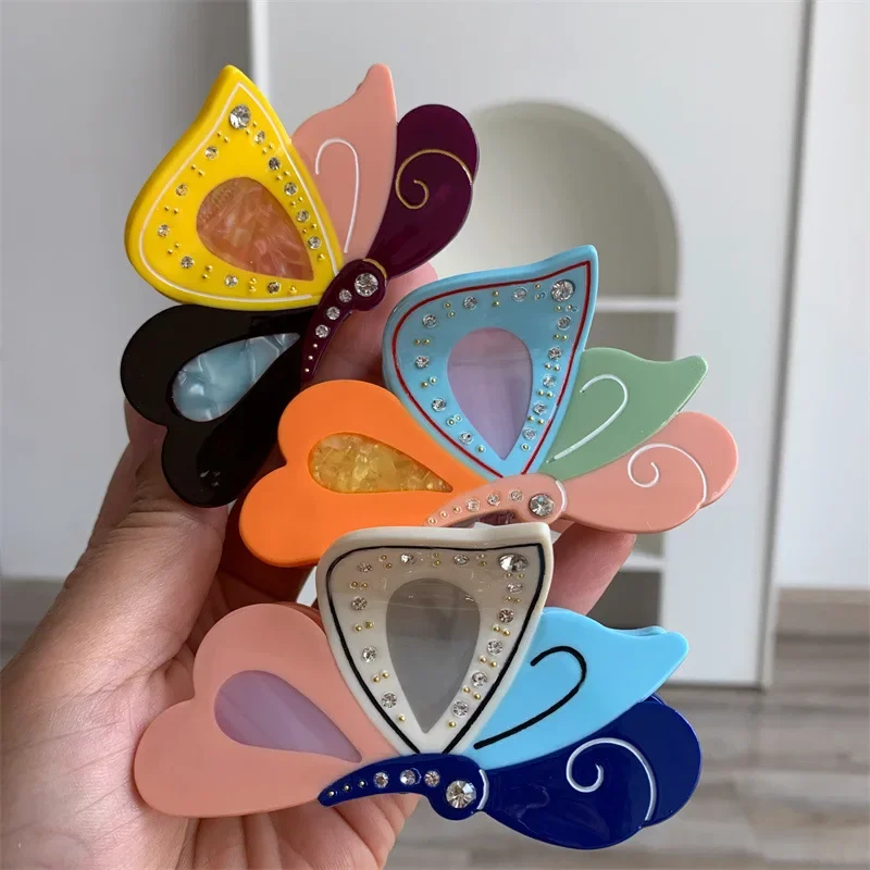 

Colorful Butterfly Shaped Acetate Splice Hair Clips Delicate Sweet Diamond Hair Claws Medium Shark Clip Accessories for Women