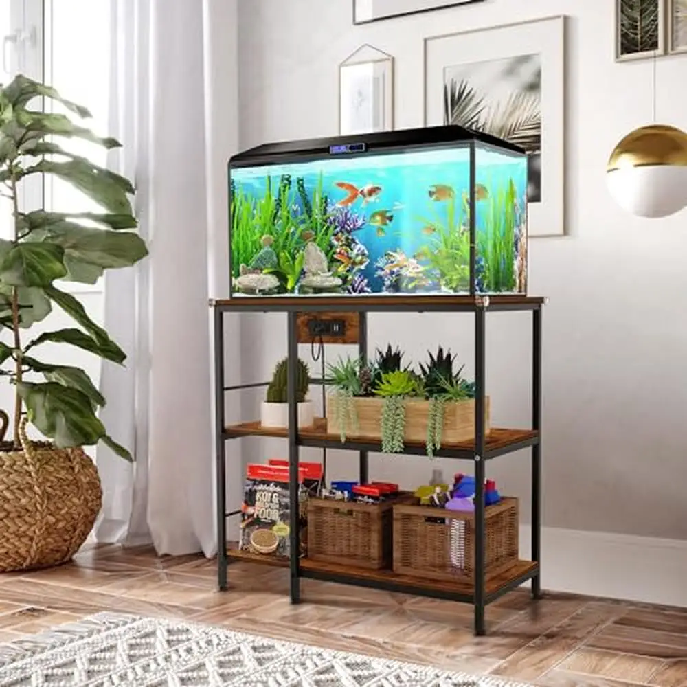 3-Tier Adjustable Fish Tank Shelf with Charging Station 10-29 Gallon Aquarium Stands Heavy Duty Metal 33.07