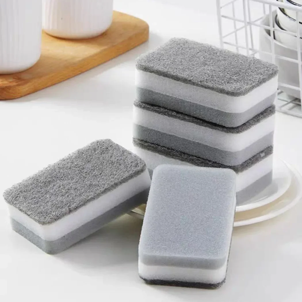 ALLGOOD 5PCS/Set Scouring Pad High-Density Sponge Scouring Pad Kitchen Cleaning Cloth Home Double-sided Cleaning Sponge