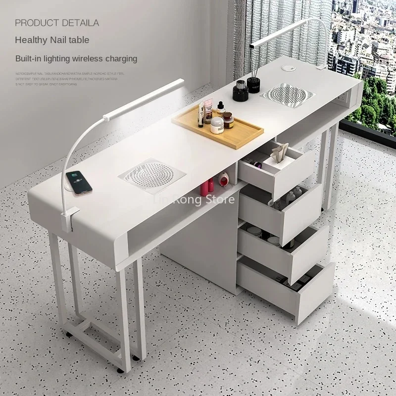 Design Professional Nail Table Manicure Built-in Drawer Modern Vacuum Cleaner Mesa De Manicure Women Beauty Salon Furniture HY