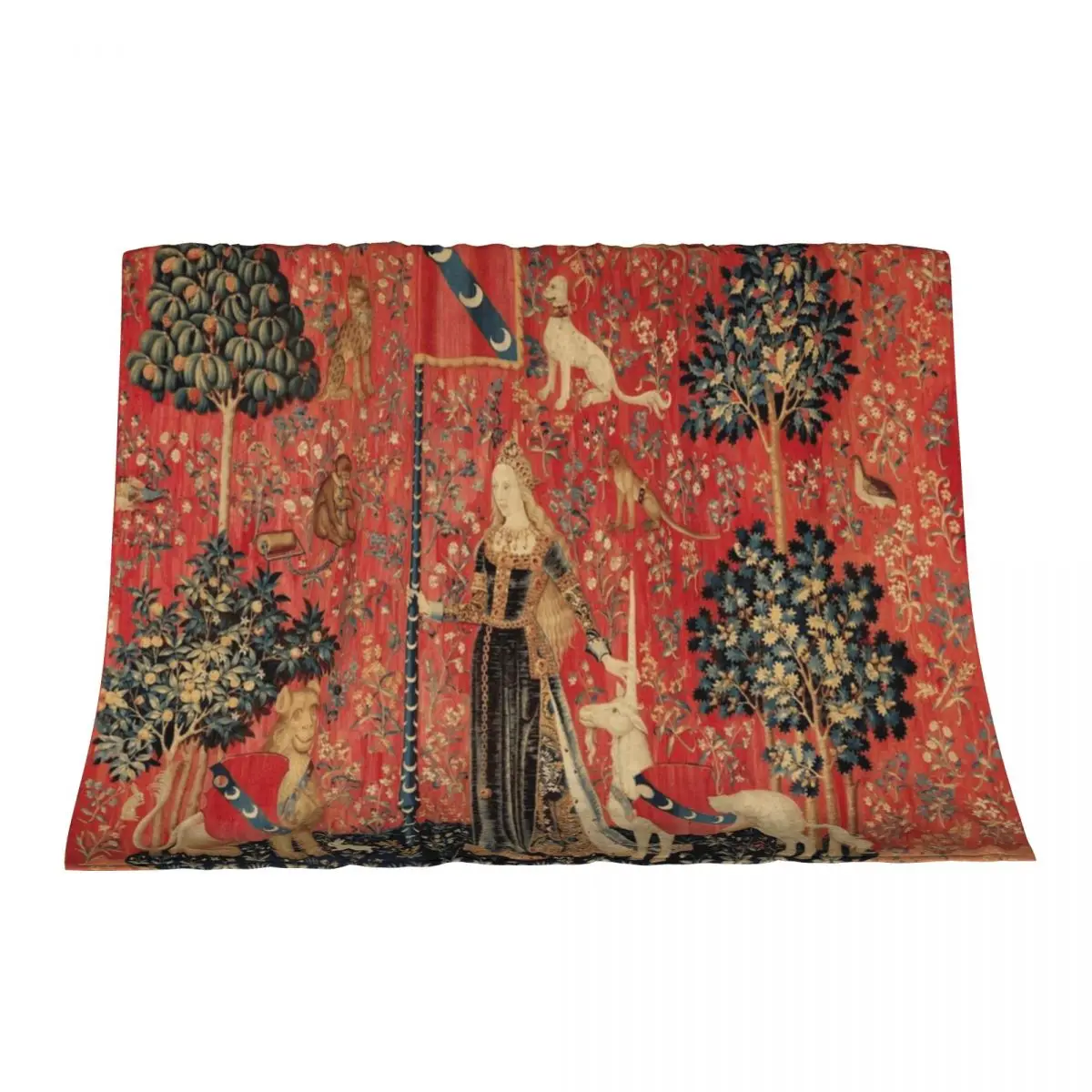 

LADY AND UNICORN ,TOUCH ,Lion,Fantasy Flowers,Animals Red Green Floral Throw Blanket Beach Furrys Blankets