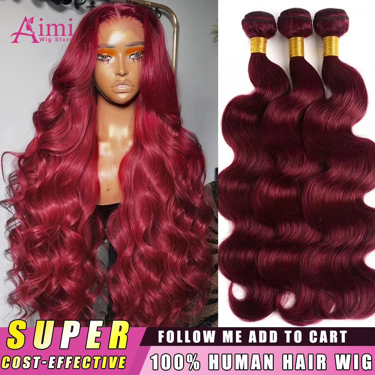 Extensiones de cabello humano 99J, mechones de color rojo vino, extensiones de cabello humano ondulado Borgoña, cabello virgen brasileño sin procesar, mechones Borgoña