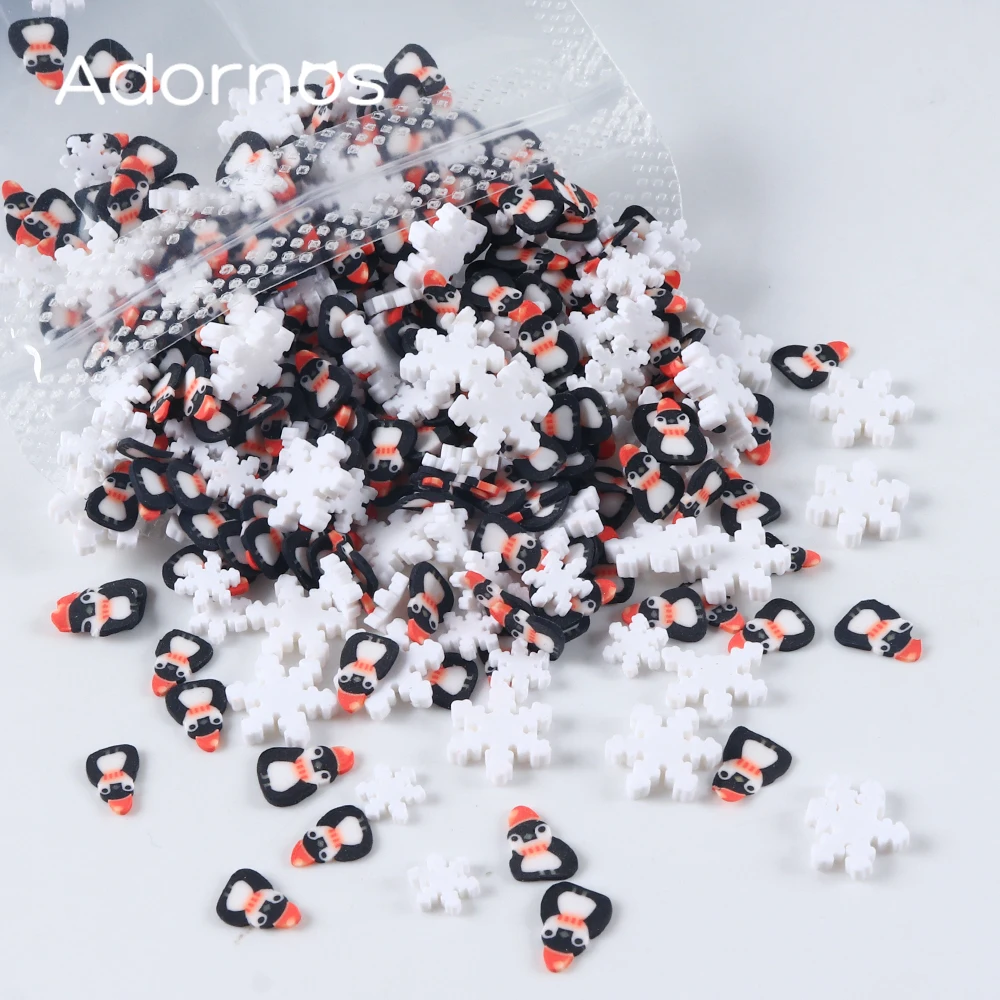 Décoration pour ongles sur le thème d'hiver, 10g, mignon pingouin, flocon de neige, flocons d'argile douce, breloques de manucure, accessoires pour ongles de neige de noël