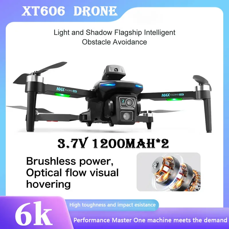 

2 Battery XT606 Drone 6k Dual Camera Brushless Motor Obstacle Avoidance Dron Rc Helicopter Professional Foldable Quadcopter Vs S