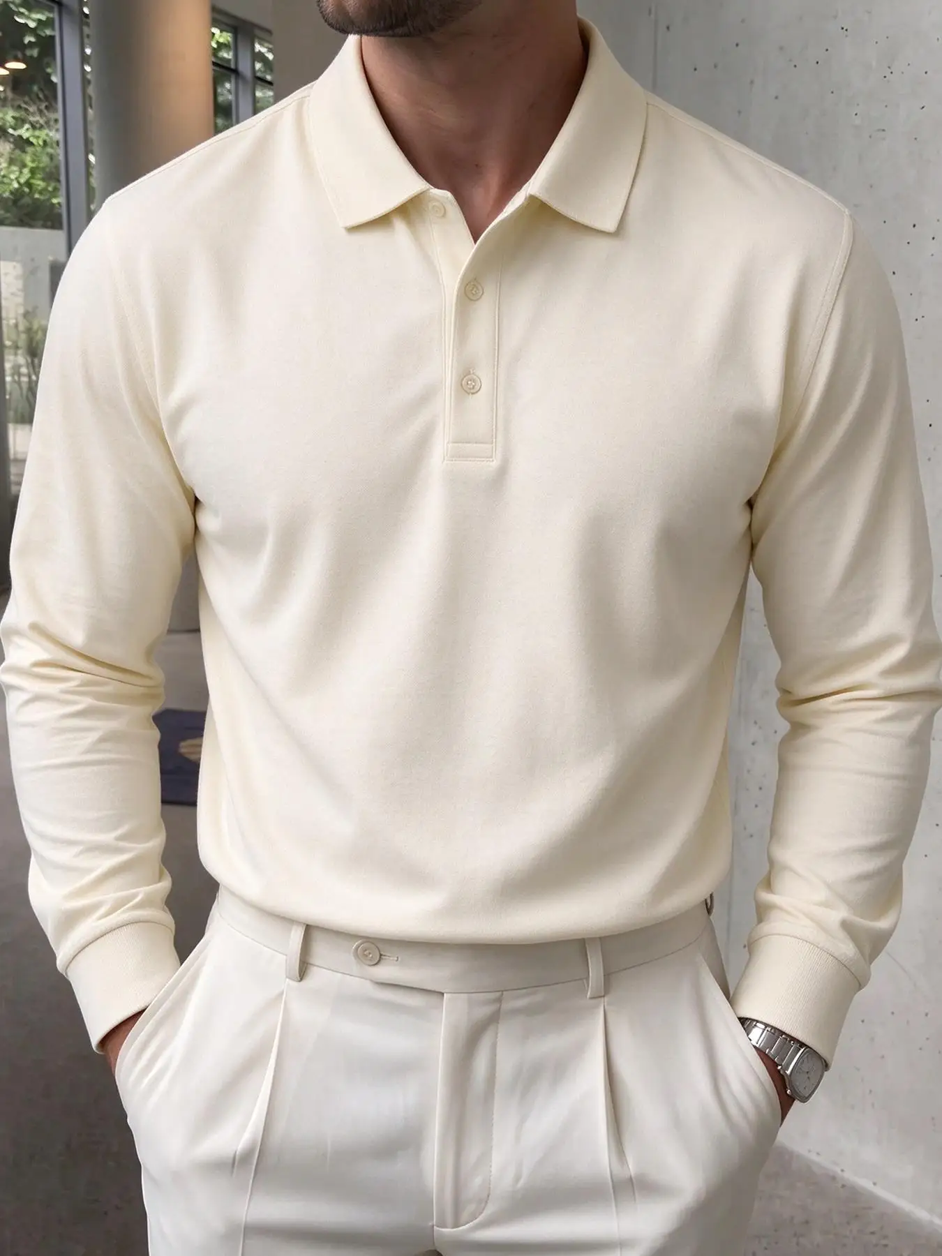 Solid Comfortable Men's T-Shirt Autumn Business Polo Shirts Commute Company Tops Colour Button Basics Workwear Casual Street Tee