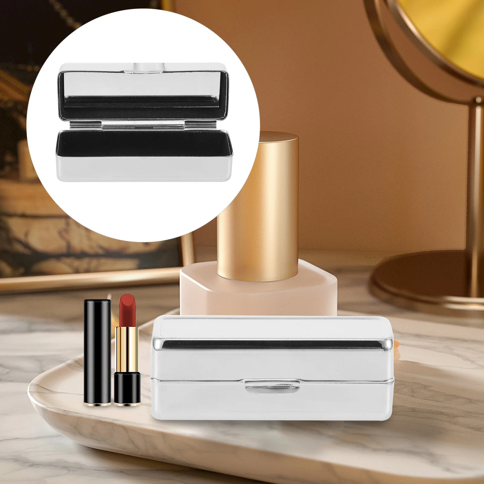 2pcs Square Lipstick Box Retro Portable Storage Case For Lipstick Lip Balm Essential Oil Roller Mini Makeup Organizer Durable