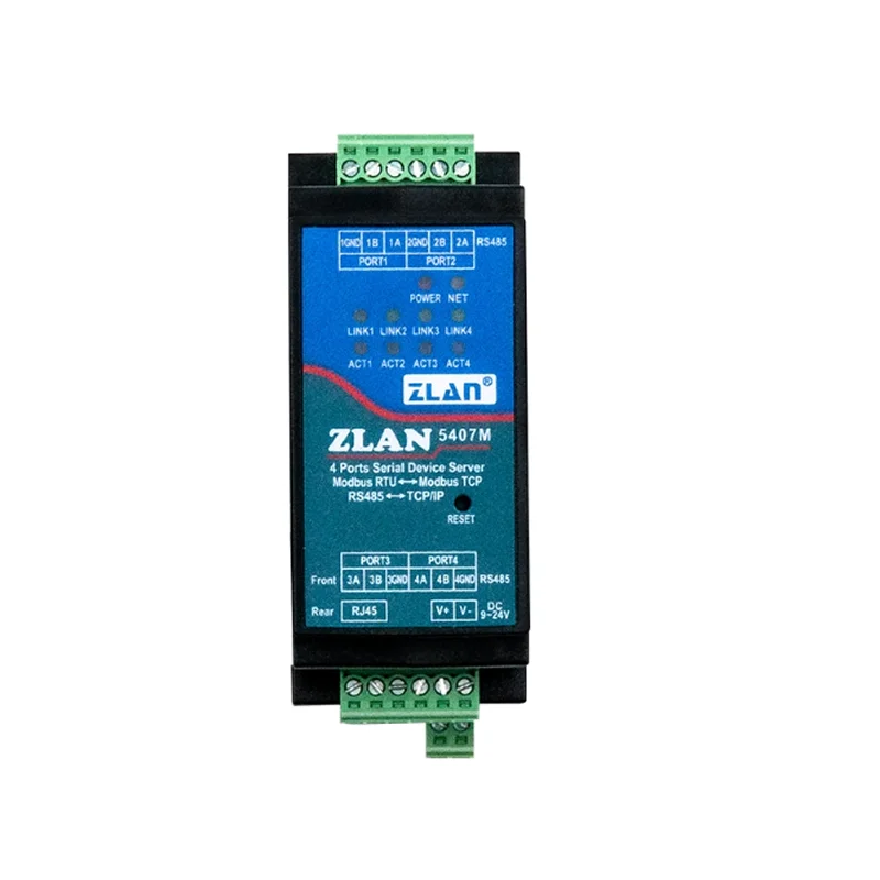 ZLAN5407M [ZLAN] 4 serial port server four-way RS485 to Ethernet Modbus gateway MQTT rail-type JSON edge computing module RTU to