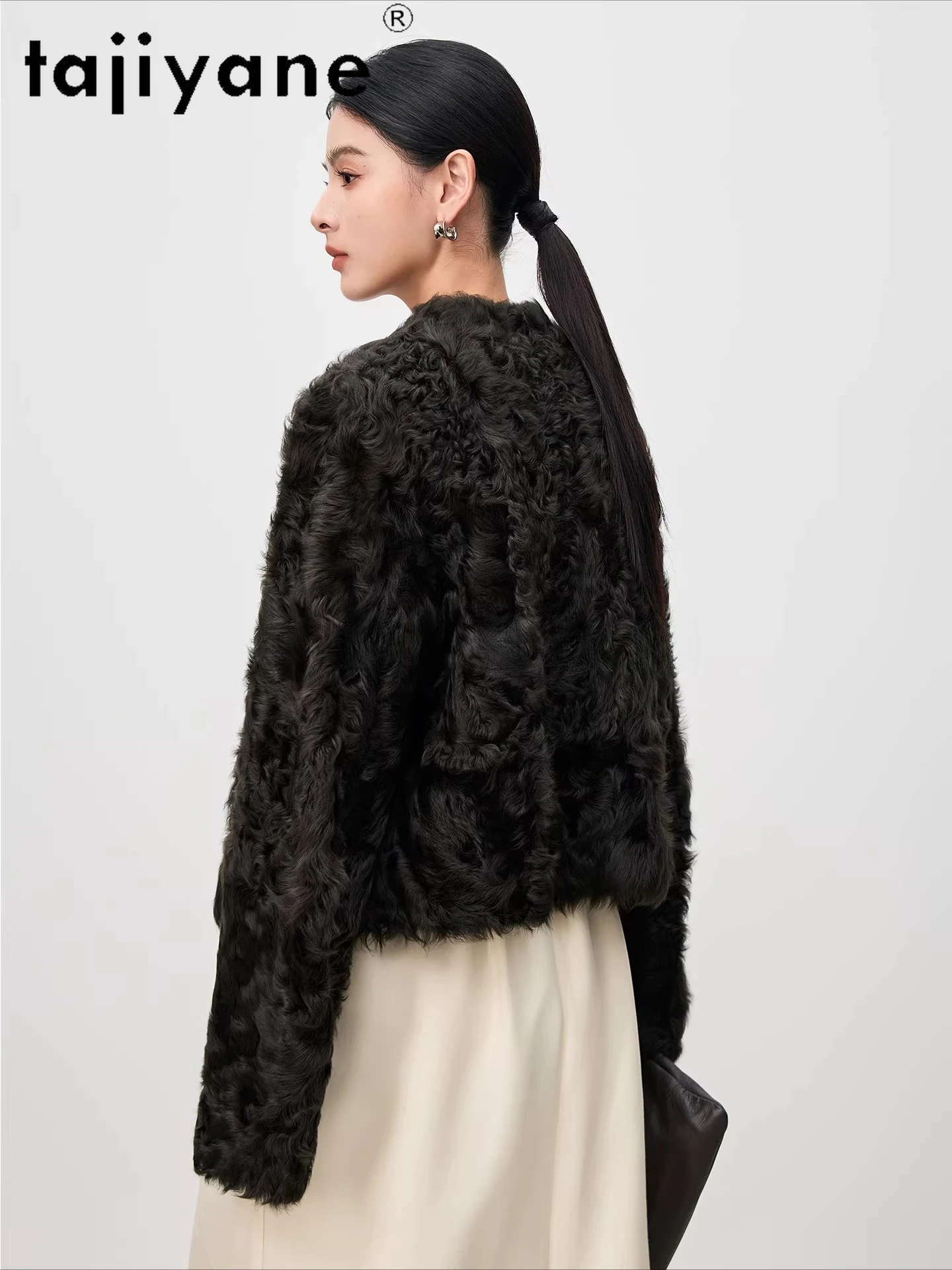 TAJIYANE 100% جلد الغنم الطبيعي Xiaohu مع الصوف المرفقة سترة المرأة لوكس الخامس الرقبة معطف الفرو الحقيقي قصيرة الشتاء ملابس امرأة 2025