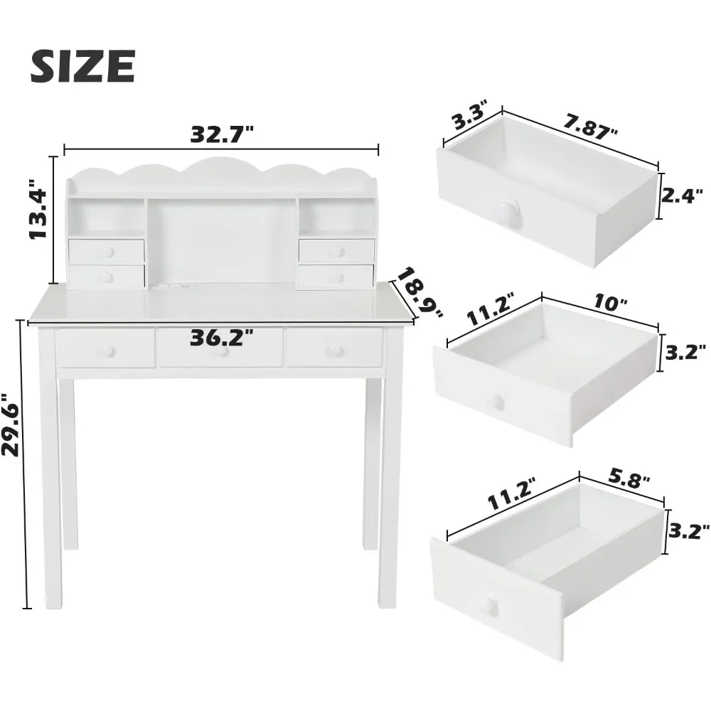 Writing Desk with USB Port, Home Office Desk with Drawers and Hutch, 36.2