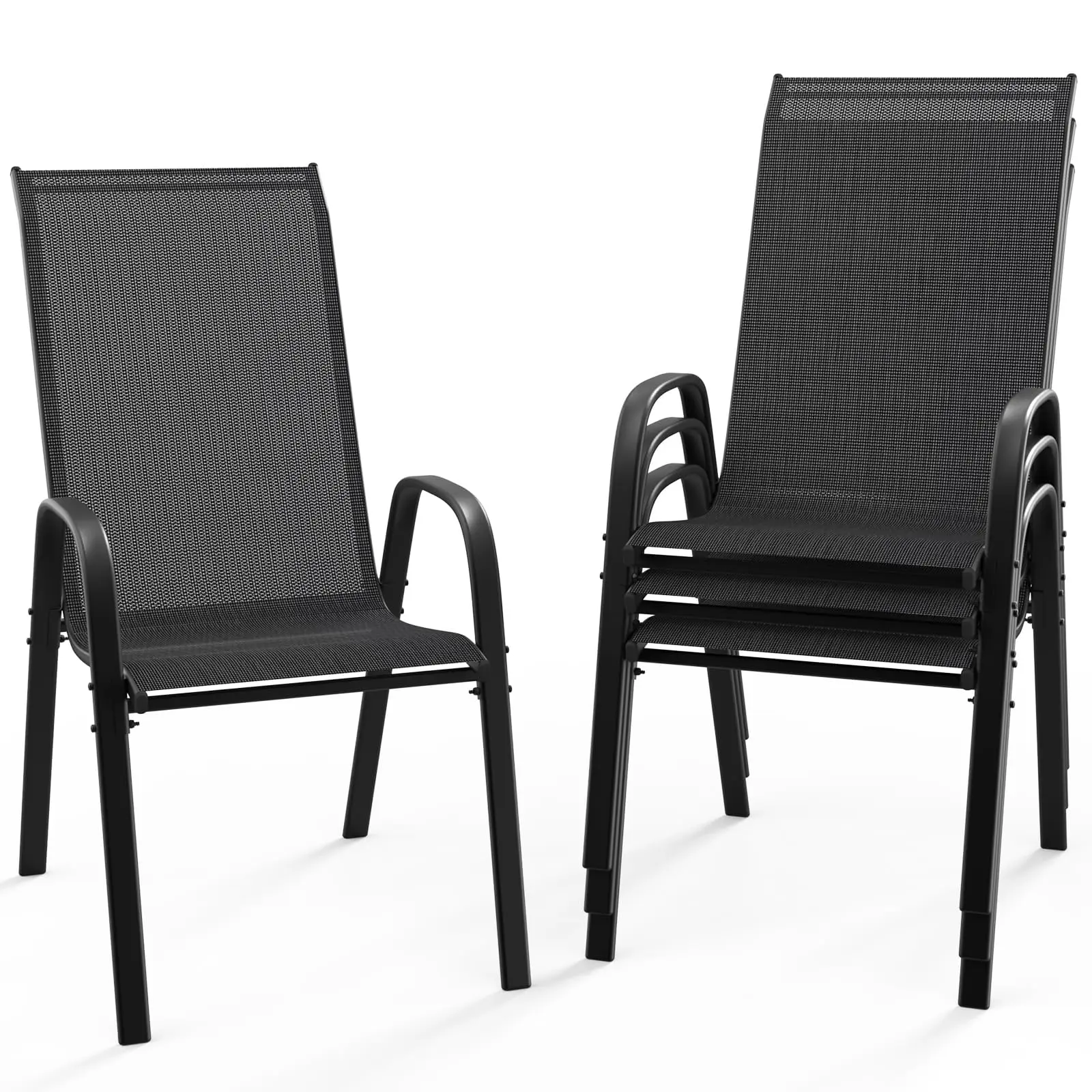 

4 Pack Outdoor Patio Stack Chairs with Flex Comfort Material, All-Weather Stackable Chairs for Backyard, Deck, Garden Seating