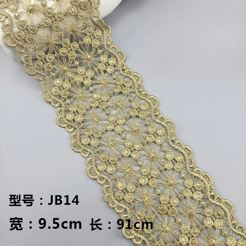 Hollow Style Fabric with Golden Tassel, Fluorescent Lace, Gold Thread, Embroidery, Wedding Accessories, Trim, 1Yard