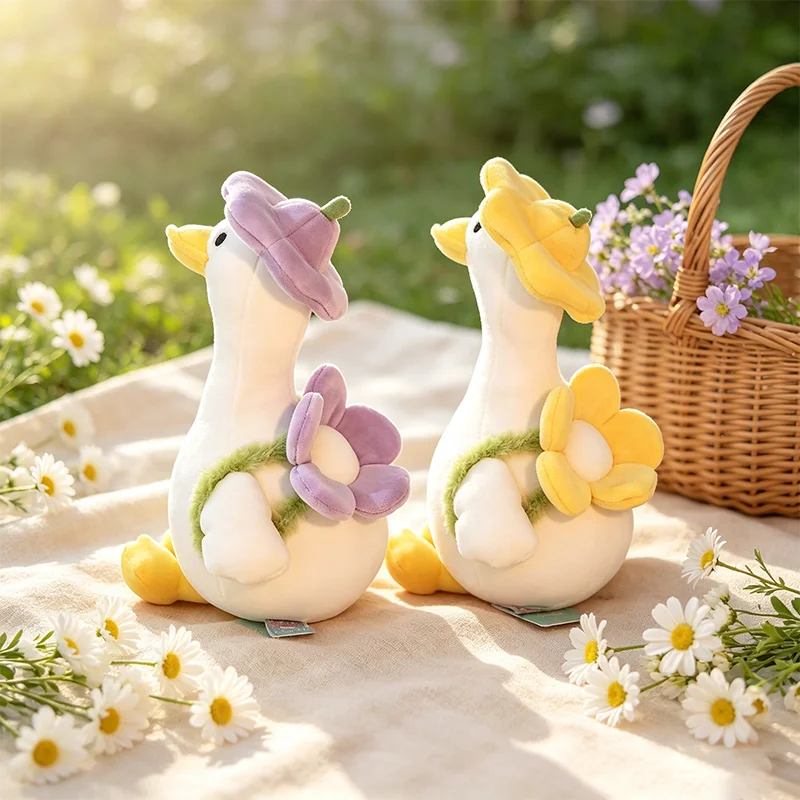 30CM Cute Little Yellow Purple Flower Hat Duck Plush Toy Soft Stuffed Animal Blossom White Goose Plushies Doll Kid Birthday Gift