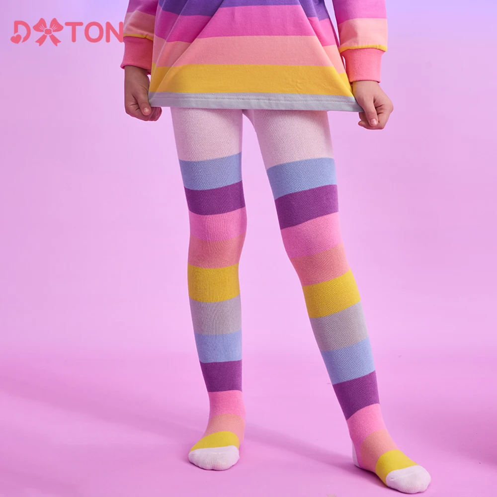 DXTON Girls Tights Cotton Children Leggings Spring Fall Winter Stripe Socks Toddler Pantyhose Rainbow Kids Girls Daily Clothing