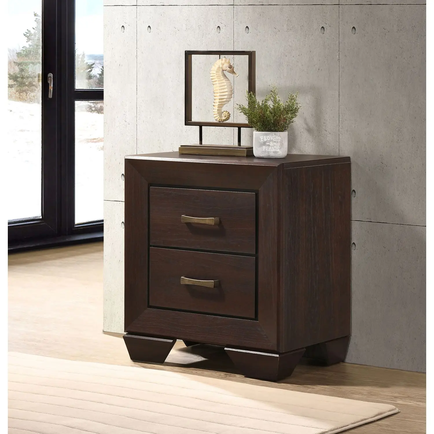 2-Drawer Rectangular Nightstand In Dark Cocoa Copper Finish