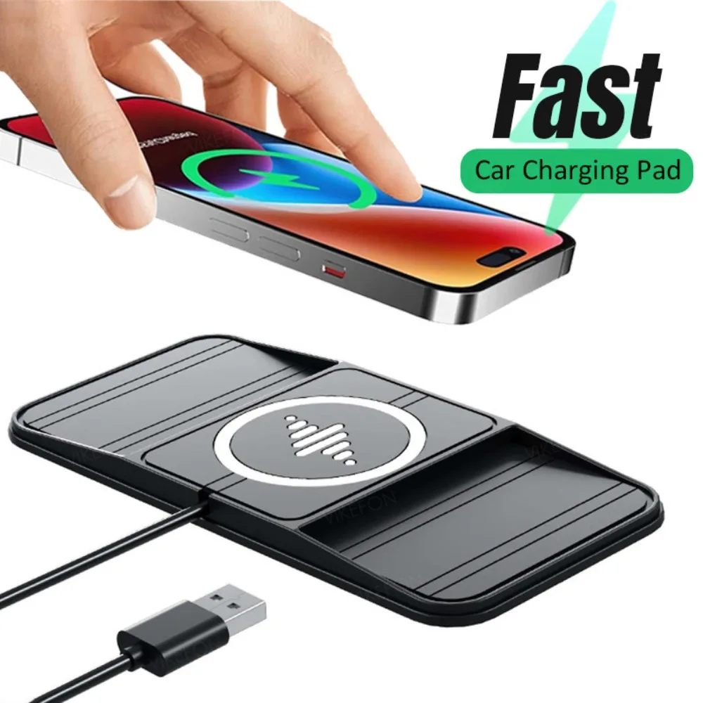 Car Wireless Charger Silicone Non-Slip Phone Charge Pad For iPhone17 16 15 14 13 12 Pro Max Samsung Xiaomi Fast Charging Station